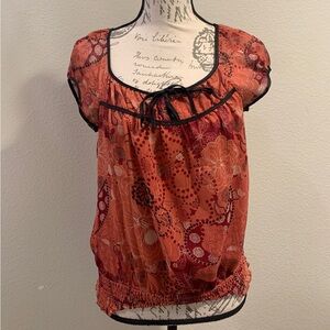 Apt. 9 Orange and Red Patterned Blouse